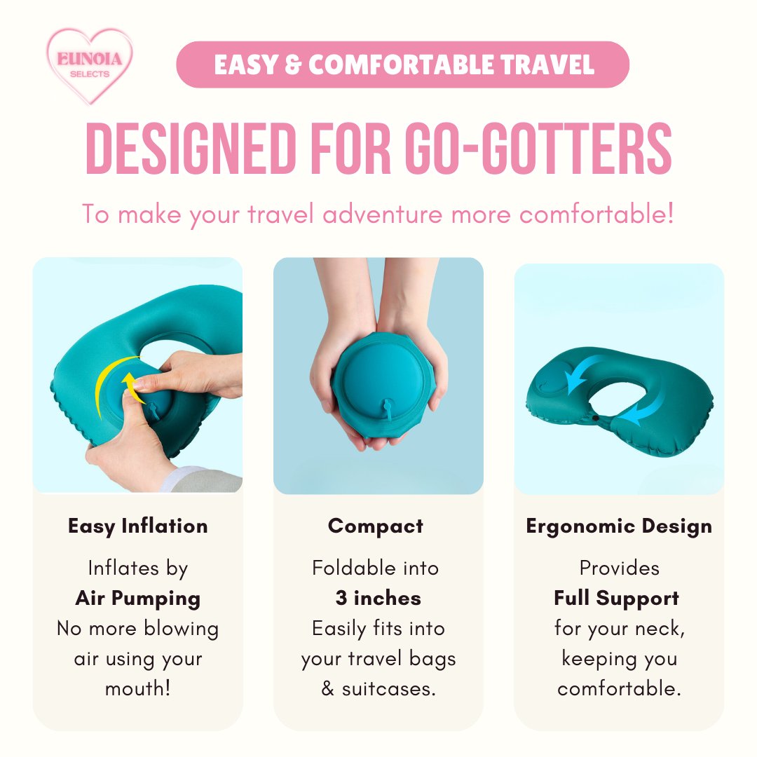 Softi Travel Neck Pillow - Foldable & Portable, Easy Inflatable with Air PumpTravel Neck Pillows_Green__comfort travel_TRAVEL GEARS