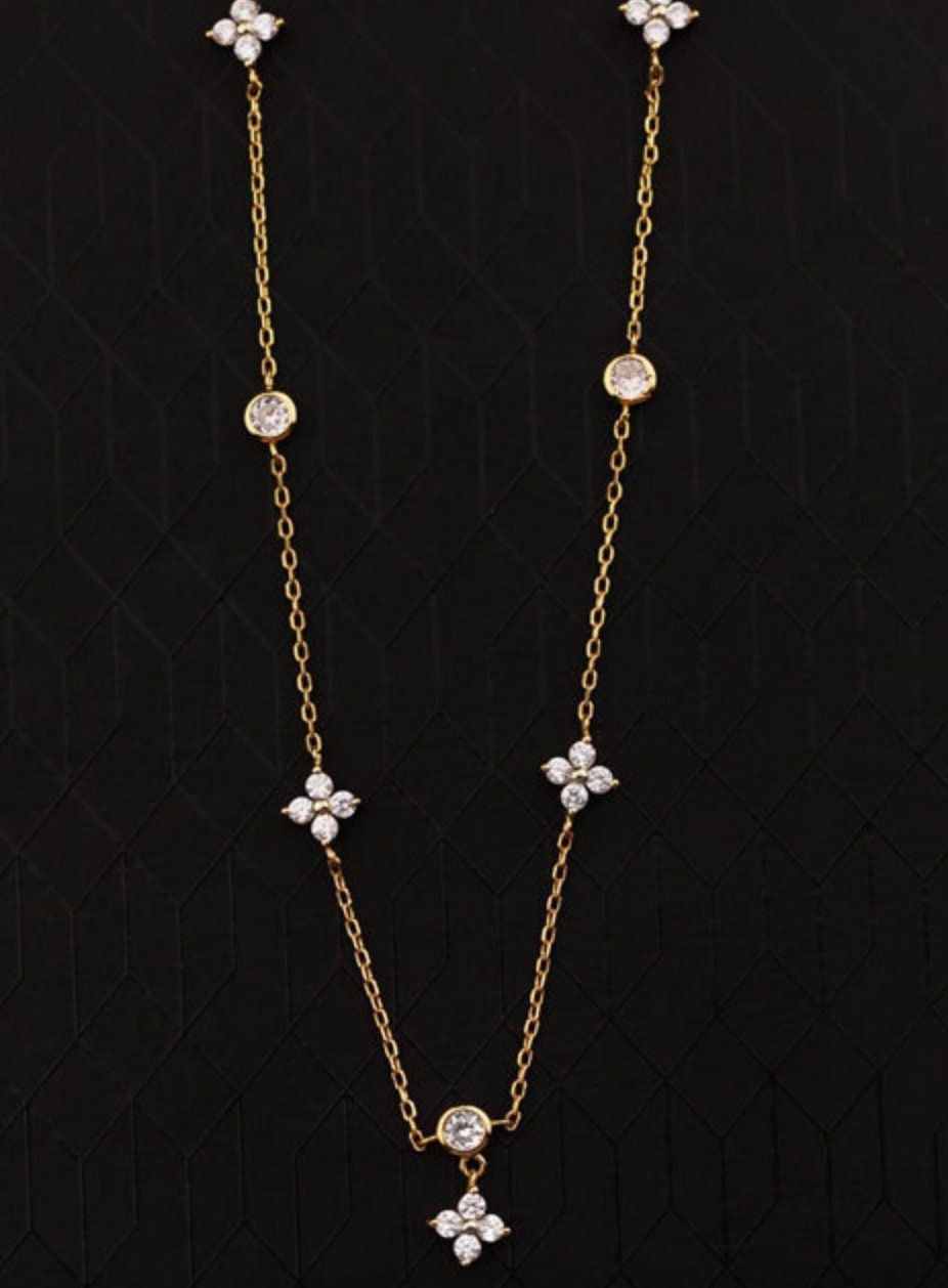 Sophie S925 Silver Necklace w. Lucky Clover Charms Dainty Gem Jewels | Sparkle ShineNecklaces_Rose Gold_White_bling_accessories_clover_necklace