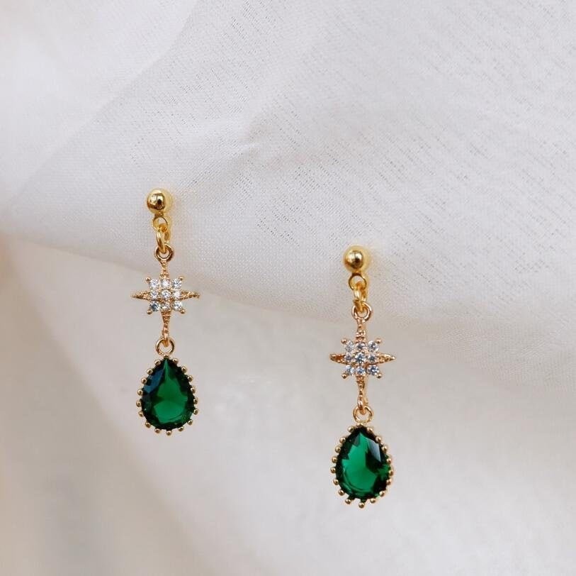 Vienna S925 Silver Earrings w. Emerald Green & Shining Star Gems | Vintage InspiredEarrings_Gold_Emerald Green_14k Gold_birthday_gifts_women