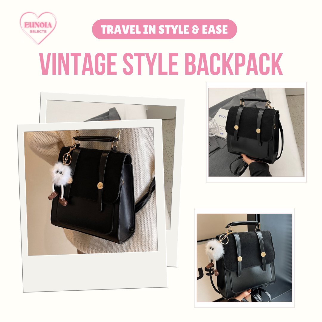 VIVI Vintage Style Velvet Leather Backpack - Spacious Fall/ Winter Fashion EssentialBackpacks_Black__Backpacks_Stylish Travel