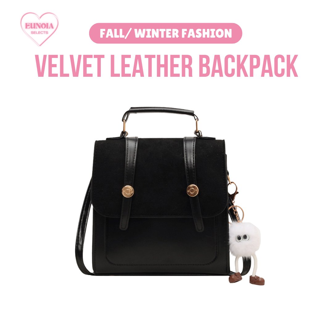 VIVI Vintage Style Velvet Leather Backpack - Spacious Fall/ Winter Fashion EssentialBackpacks_Black__Backpacks_Stylish Travel