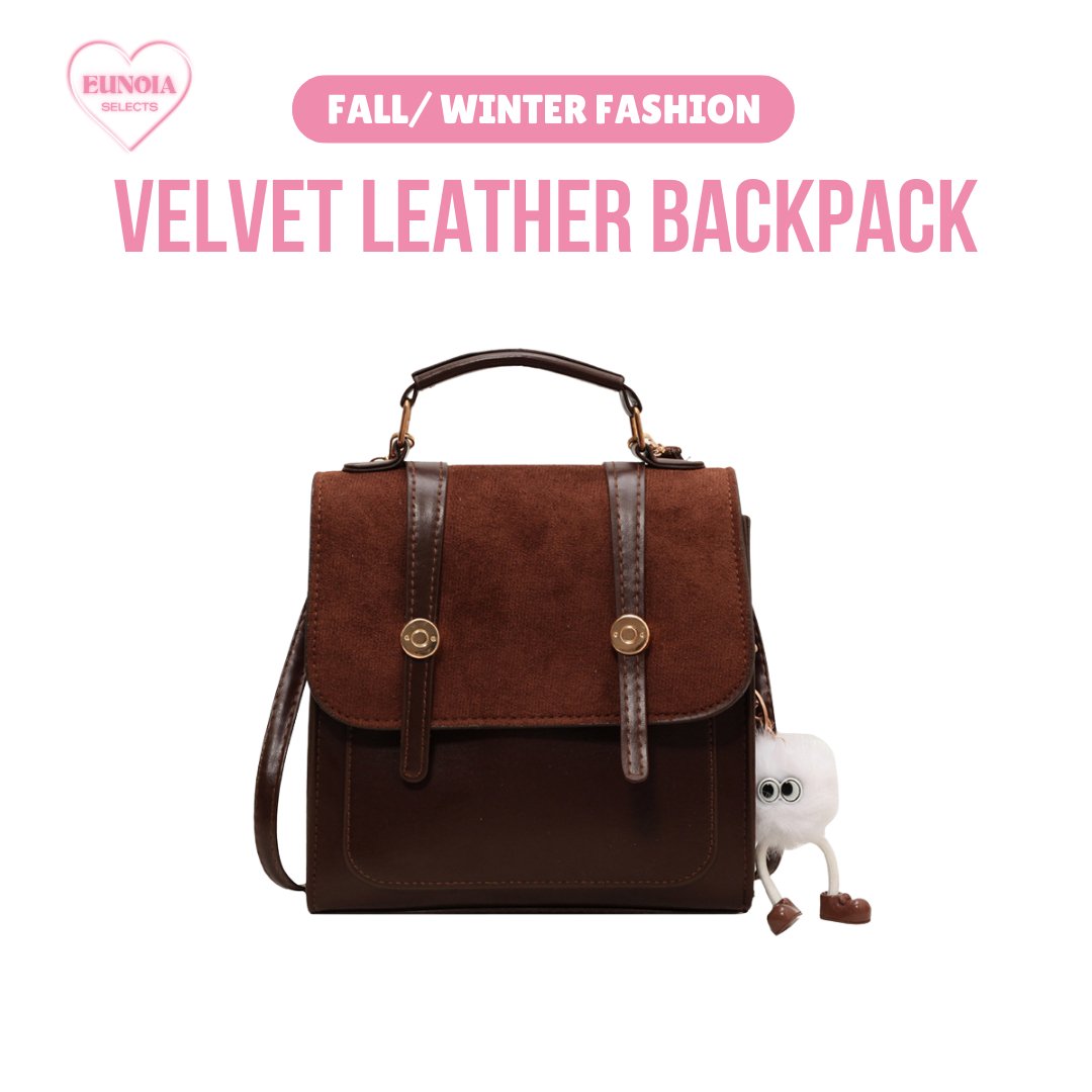 VIVI Vintage Style Velvet Leather Backpack - Spacious Fall/ Winter Fashion EssentialBackpacks_Brown__Backpacks_Stylish Travel