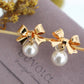 Vivienne S925 Silver Earrings w. Golden Bow & Pearl | Vintage InspiredEarrings_Gold_Pearl White_dangle_earrings_date night