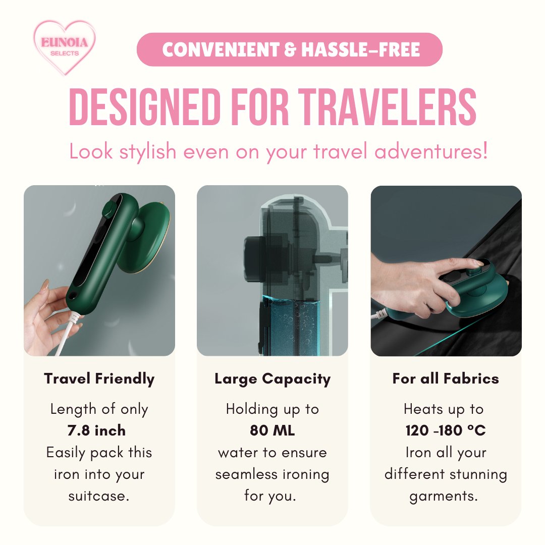 Zylo Portable Mini Steamer Iron for Easy Stylish TravelTravel Iron/ Steamer_Green__Stylish Travel_TRAVEL GEARS