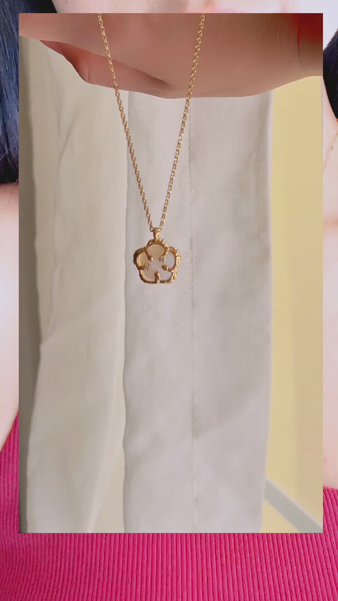 video of modeal wearing 18k gold vermeil medallion necklace