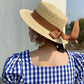 summer hat with brown trim