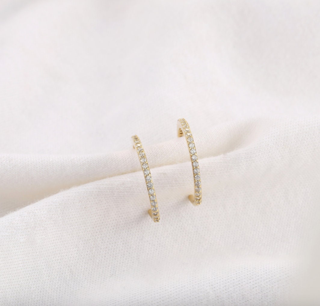 minimalist cubic zirconia hoop earrings gold