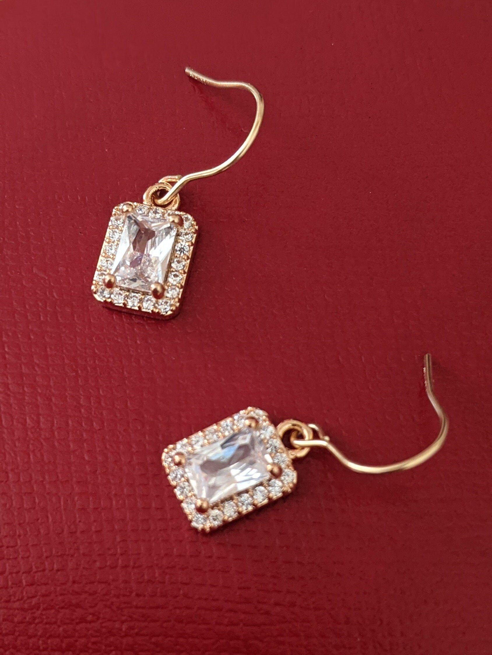 Dainty Square pendant Sparkly cubic zirconia Earrings
