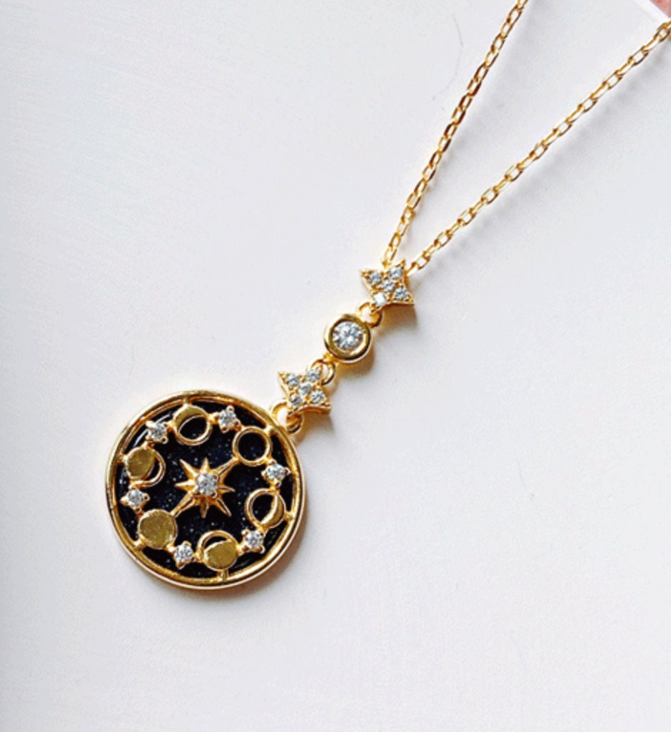 moon phase Medallion necklace black pendant