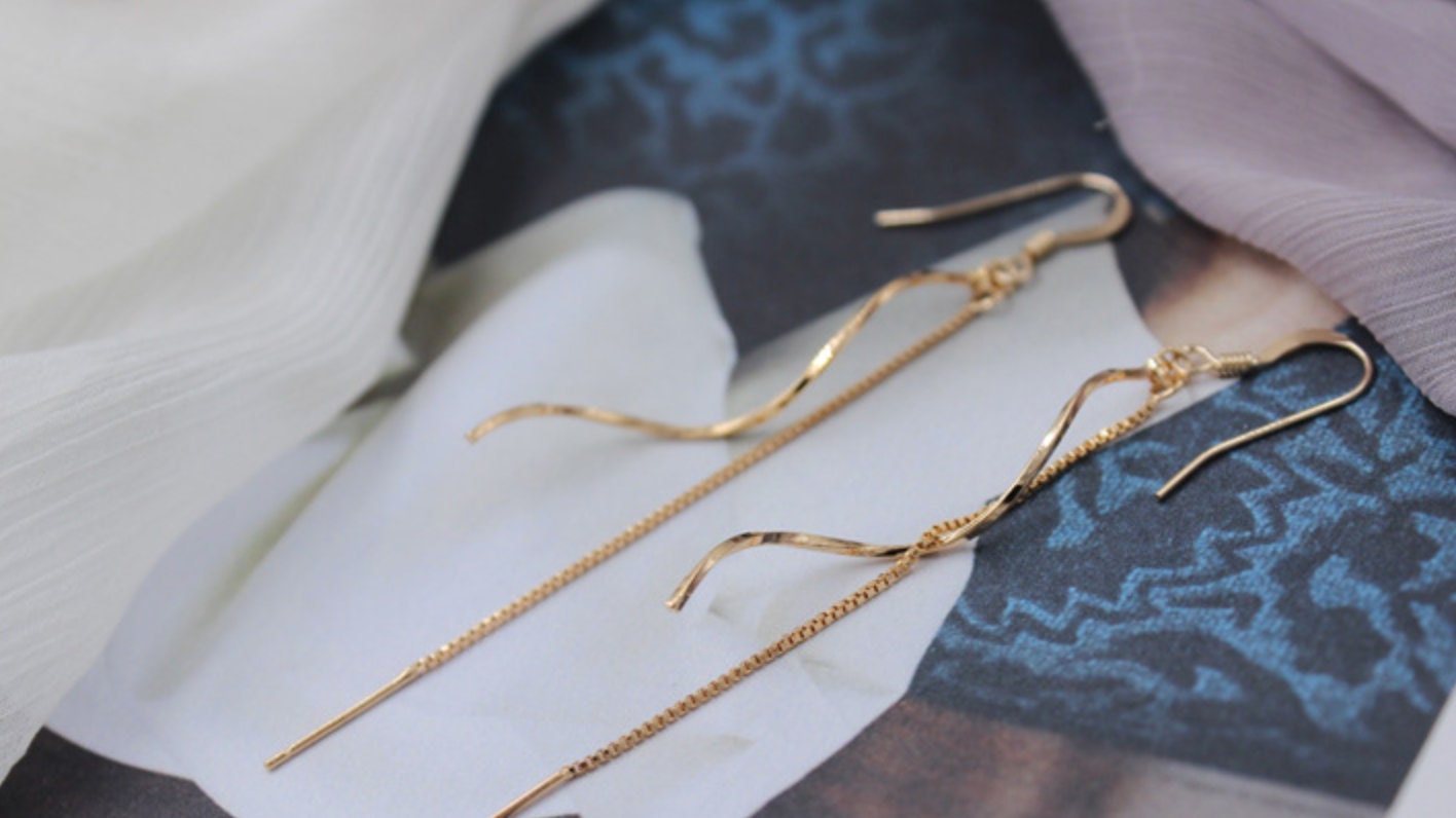 'Remi' 14k Gold Fill Earrings w. Long Gold String Tassel | Minimalist Chic