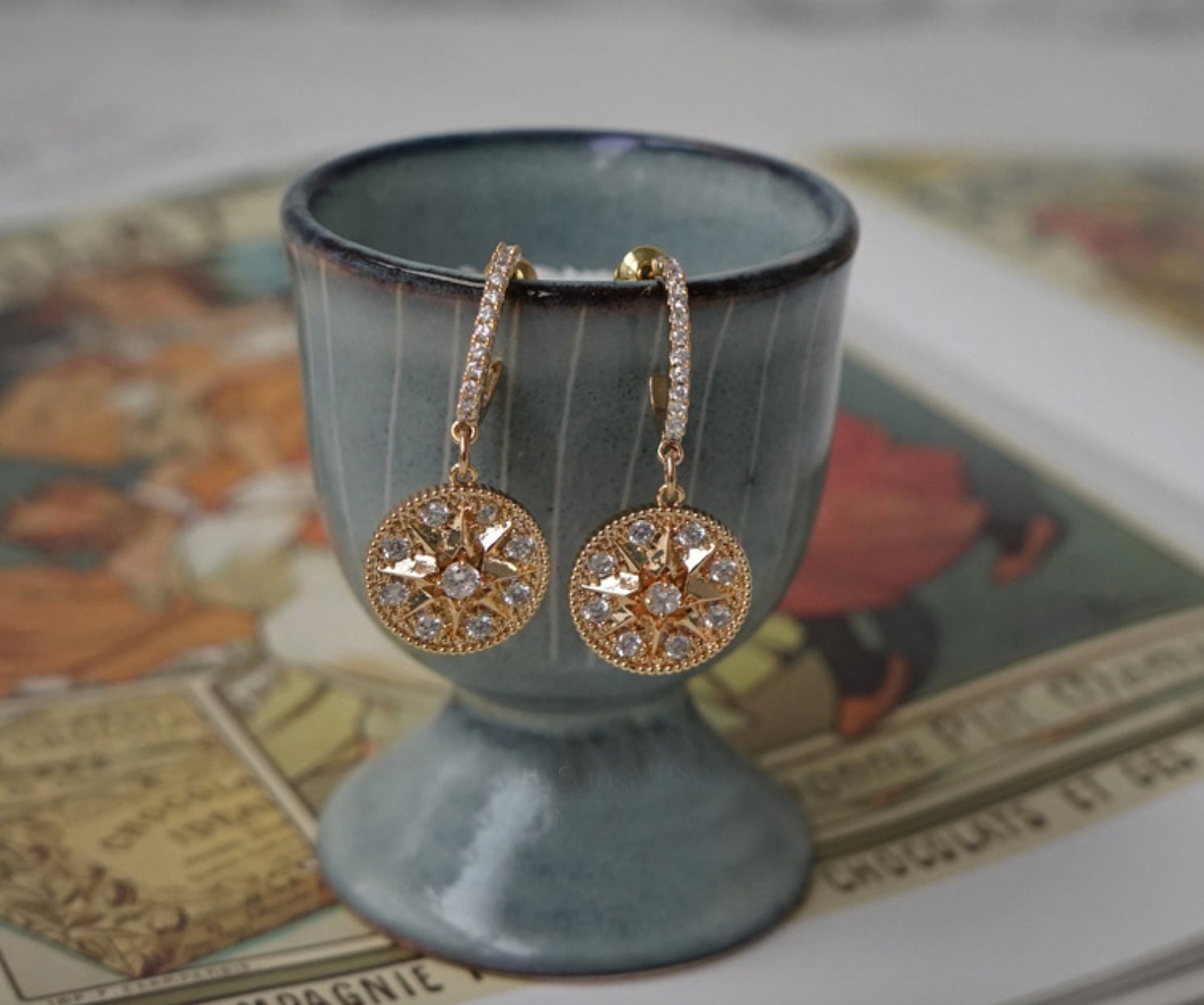 Glamorous 14k dangle coin pendant earrings for women 