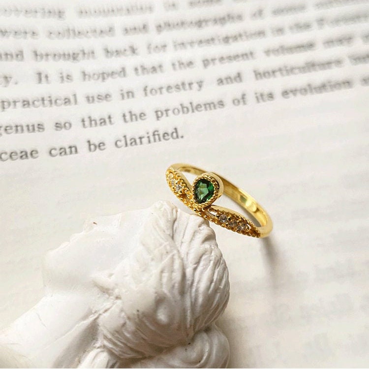 Ariel Emerald Pendant Ring, Gold Plated S925 Silver | Vintage InspiredRings_Gold_Emerald Green_emerald_green_emerald_green_ring