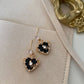 'Melody' S925 Silver Black Carnelian Earrings, w Heart/ Square Pendants | Vintage Inspired