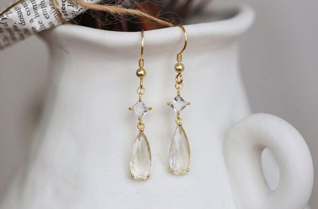 antique earrings Long clear dangle earrings