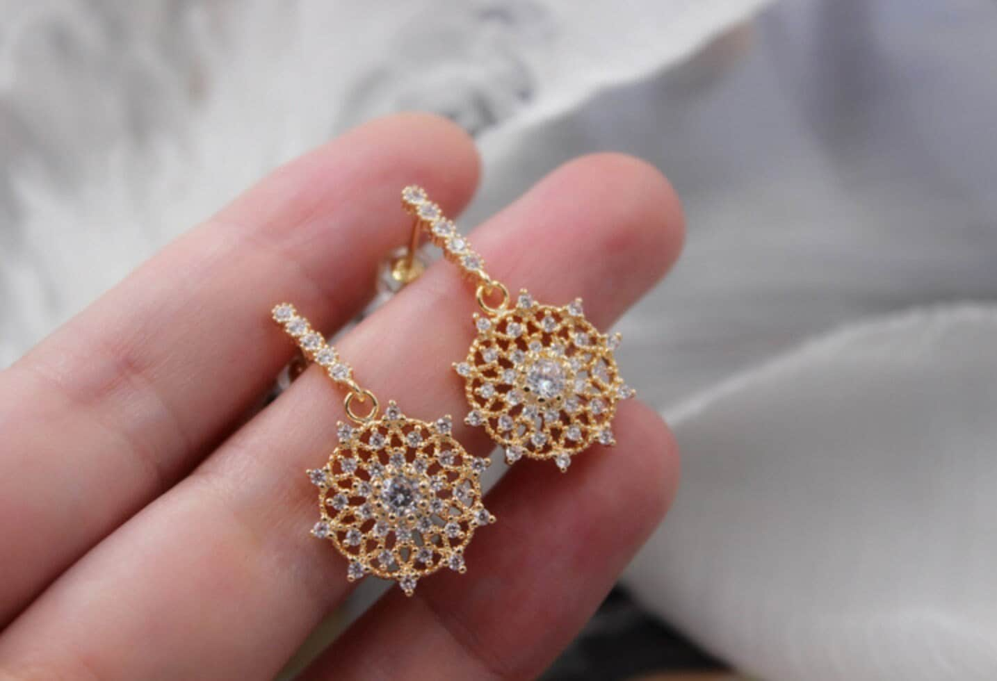 Eira 14K Gold Fill Earrings, Starry Cubic Zirconia Dreamcatcher | Sparkle ShineEarrings_Gold_White_14k Gold_14k_gold_earrings