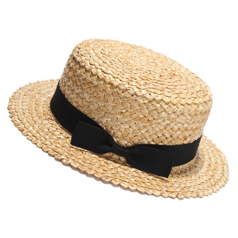 Stylish unisex Boater Hat, Summer Straw Sun Hat for Men & Women Black Bow