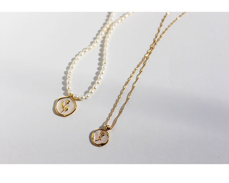 Tulip & rose gold coin pendant necklaces