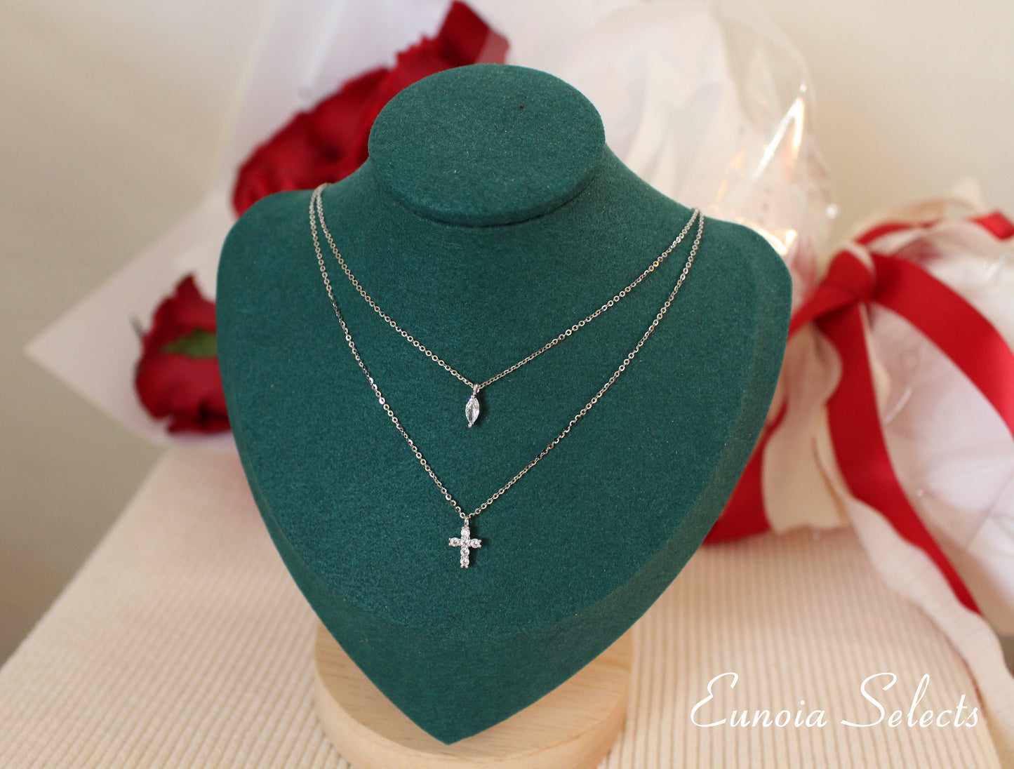 Simple cross charm necklace with S925 silver chain
